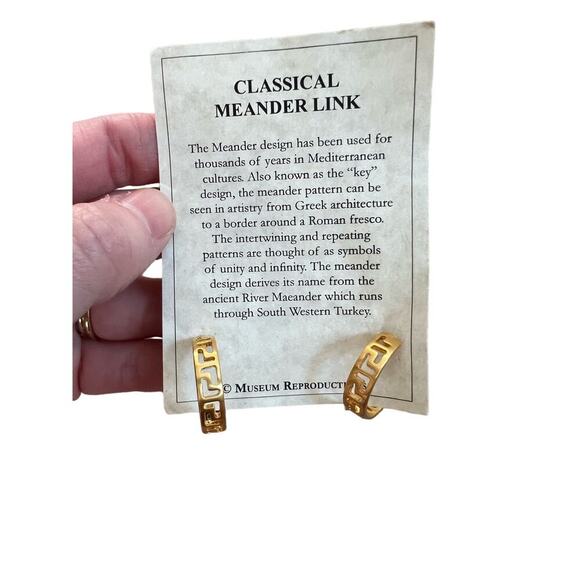 Costume Gold Greek Key Style Hoops Earrings - Picture 2 of 5